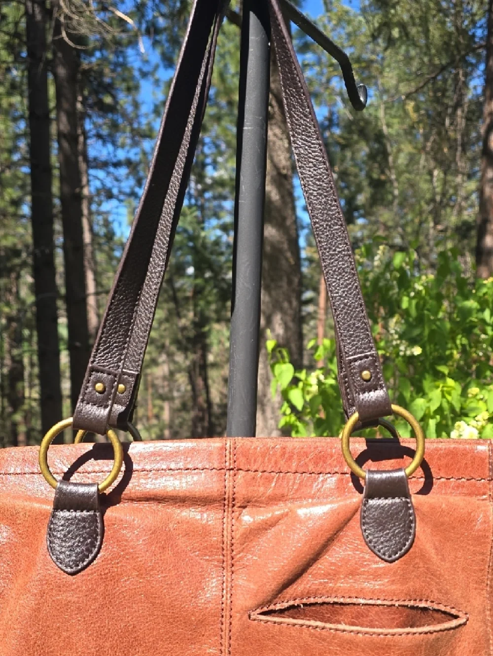 The Sak Two-Tone Brown Leather Tote with Dark Trim - Picture 3 of 11